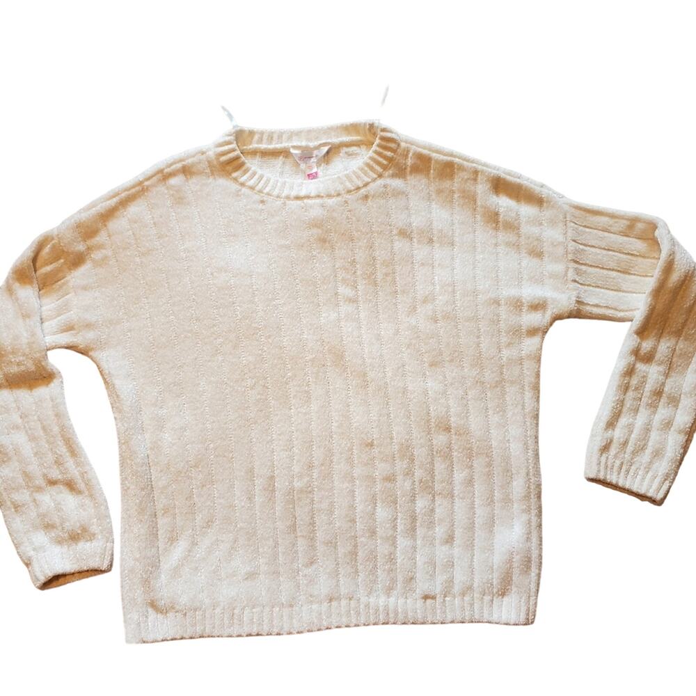 Size 15 - 17 NOBO Rib Knit Winter White Chenille Crewneck Sweater